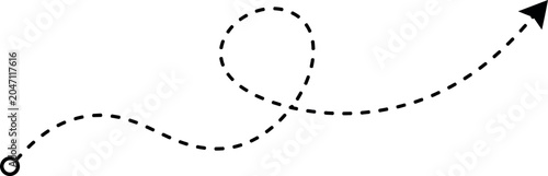 Black Dashed Line Arrow Path with Loop, Curved Route Pointer Vector Illustration
