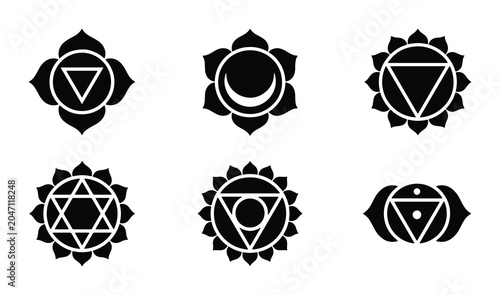 Εκτύπωση καμβά Chakra Symbols Vector Icons, Spiritual Energy Centers, Yoga Meditation Icons, We