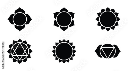 Foto Chakra Symbols Set, Spiritual Energy Icons, Yoga Meditation Graphics, Sacred Geo