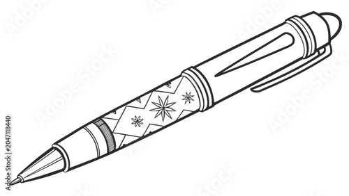 Obraz na płótnie Close up stylized line art drawing of a sleek retractable ballpoint pen