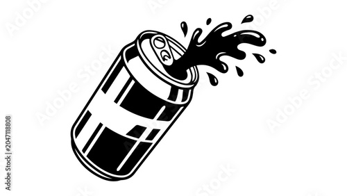 Bild auf Leinwand Open Soda Can with Splash Black and White Vector Illustration,soda can, beverage