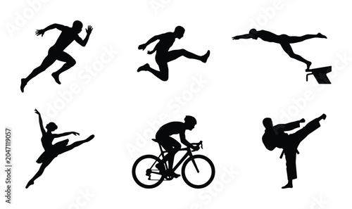 Photos Sports Silhouettes: Runner, Hurdler, Gymnast, Dancer, Cyclist, Karateka, Active