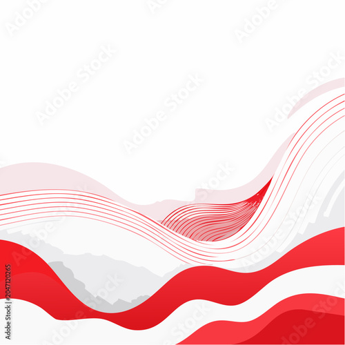 Abstract red and white flowing waves background