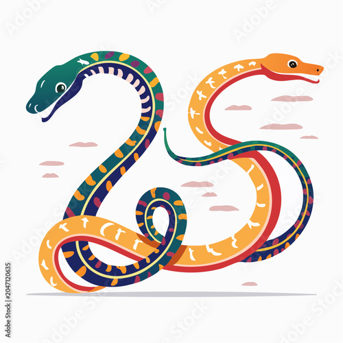 Stylized Snakes Forming the Number 25