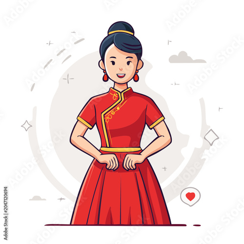 Woman in Traditional Red Chinese Dress