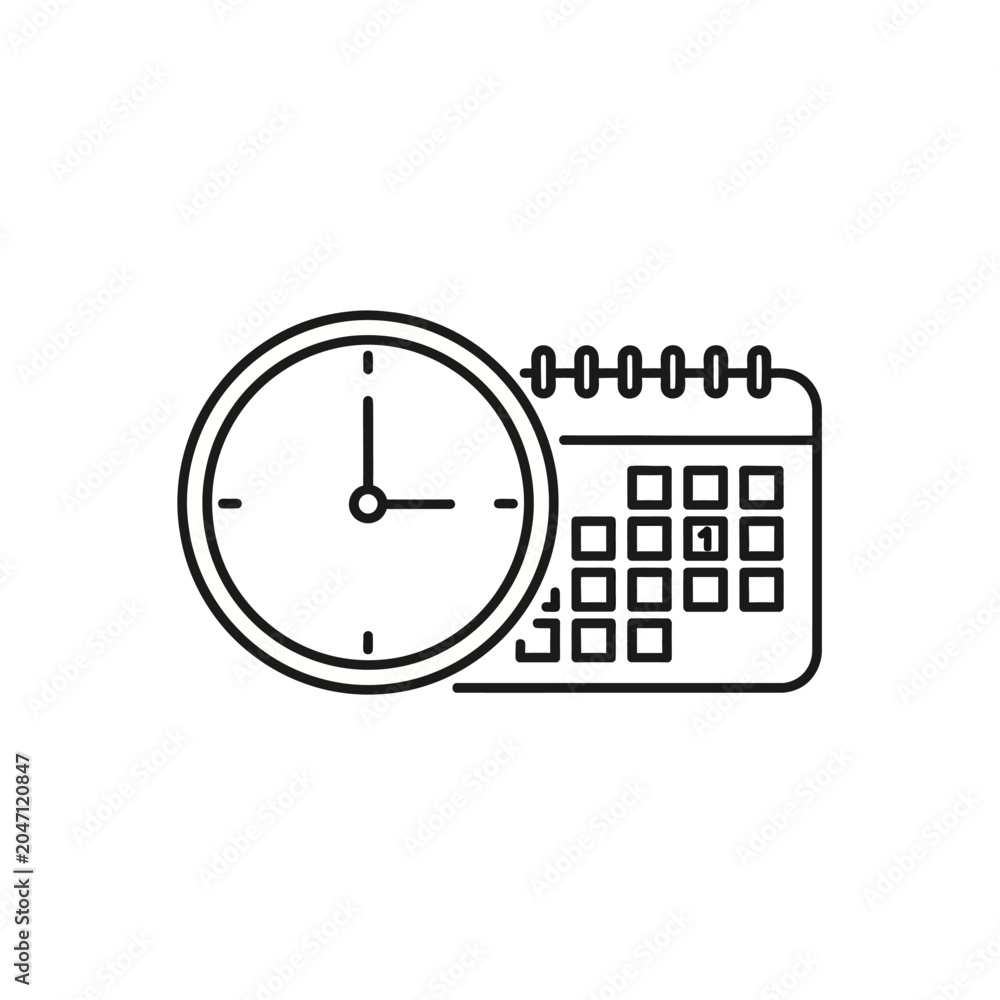 Fototapeta premium Bold clock and calendar icon for scheduling.