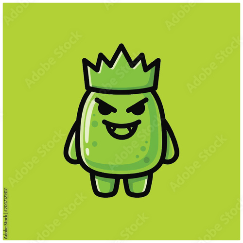 Foto Angry green cartoon character with crown.