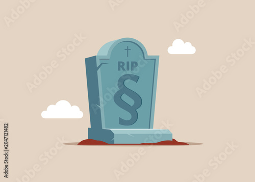 Canvas Print Saddened businessman stand mournfully beside a  tombstone with RIP and paragraph