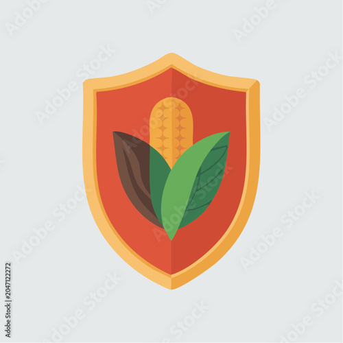 Vintage agriculture shield emblem with corn and leaves illustration