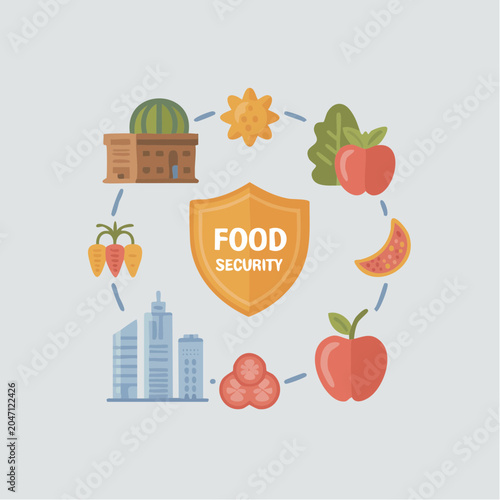 Food security concept illustration with shield and icons