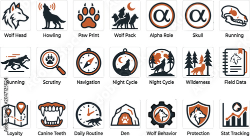 Photos Wolf Themed Flat Icons Collection Red And White Color Scheme