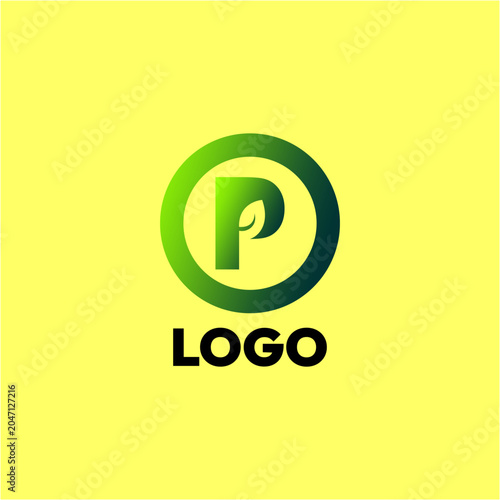 LETTER P LEAVES ECO NATURE LOGO VECTOR