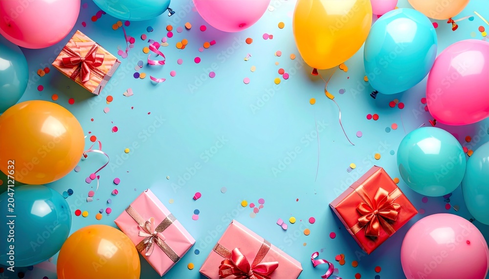 Fototapeta premium A happy birthday and holiday celebration vector design featuring colorful balloons in the shape of a heart with festive confetti decoration for a fun party card pattern
