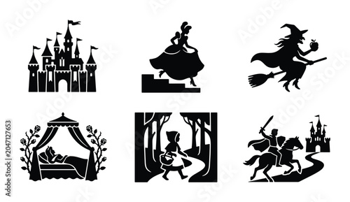 Φωτογραφία Fairy Tale Silhouettes: Castle, Princess, Witch, Sleeping Beauty, Red Riding Hoo