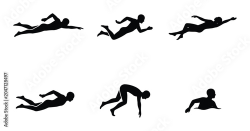 Swimming Silhouettes Collection: Diverse Poses, Aquatic Action, Sport & Fitness Graphics