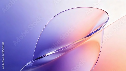 Glass-like Transparent Curves Composition, Left Purple to Right Orange Peach Gradient Background, Reflections and Chromatic Refractions, Minimalist Abstract Light Art Wallpaper