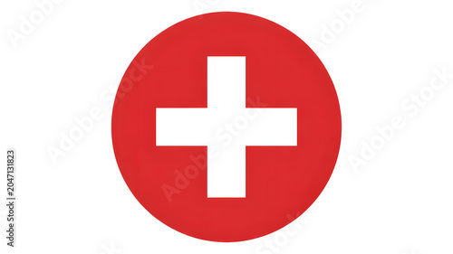 Red medical cross symbol on vibrant circular background minimalist design