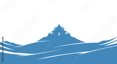 Foto Mountain Landscape Silhouette Ocean Waves.