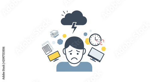 Overwhelmed Man with Many Thoughts.