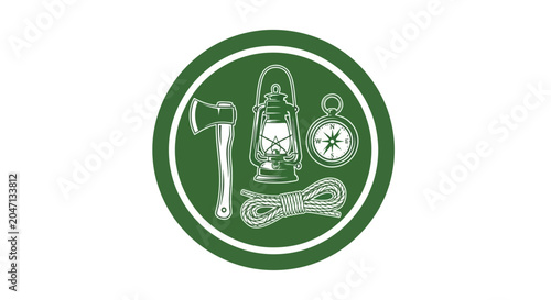 Outdoor Adventure Survival Tools Icon Set.