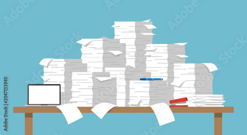 Overwhelming pile of office paperwork.