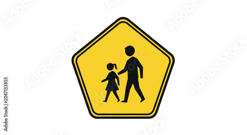 Pedestrian crossing sign with family.