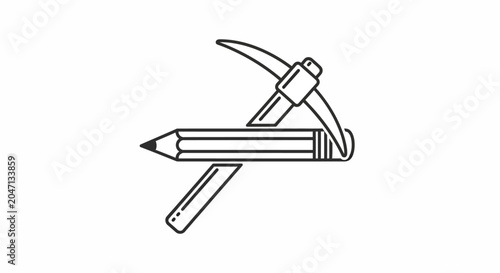Pencil and pickaxe crossed tools.