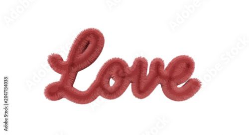 Foto Red love word, cute fuzzy text, Valentine's Day phrase, pink felt lettering isol