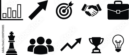Tablou pe pânză Business Management and Marketing Strategy Icon Vector Set