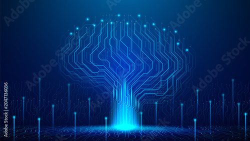 Foto Technology futuristic digital tree concept