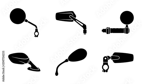 Konstfotografi Motorcycle Mirrors Set, Black Silhouette Icons for Custom Bikes, Cafe Racer Part