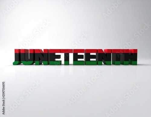 Bold three dimensional Juneteenth text in red, black, and green, symbolizing African American freedom and emancipation on a white background
