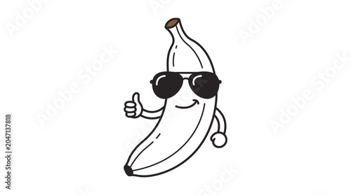 Cool Banana Character with Sunglasses Giving Thumbs Up, Cartoon Style
