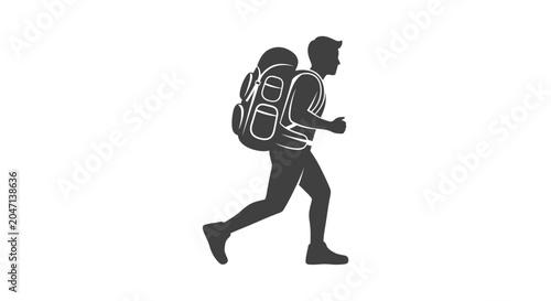 Obraz na plátně Man wearing backpack walking quickly outside.