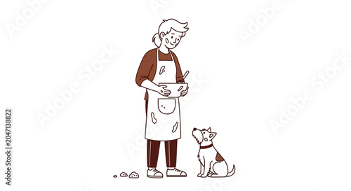 Tableau sur toile Person baking in kitchen with dog waiting for treats