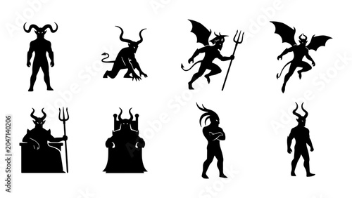 Canvastavla Devil Icons Set, Demon Silhouettes Collection, Hellish Creatures Vector Graphics