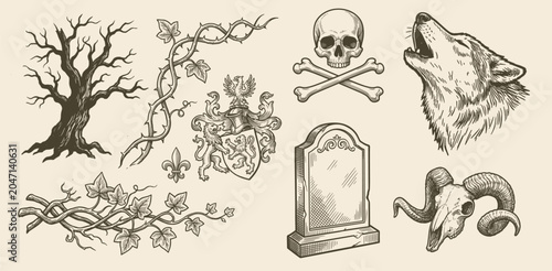 Bild auf Leinwand Gothic Halloween Elements Set