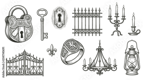 Fotografija Gothic Tattoo Elements. set vector gothic illustration isolated