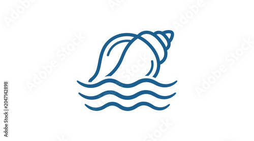 Photos Blue seashell in wavy ocean water.