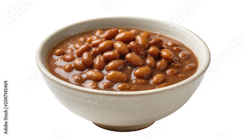 Foto Bowl of baked beans in savory sauce