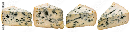 Foto Delicious blue cheese wedges, with distinct blue veins, presented as a high-quality food photograph