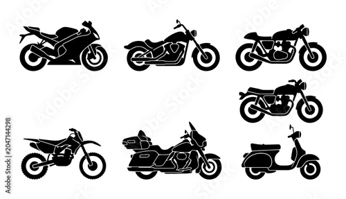 Quadro su tela Diverse Motorcycle Silhouettes Collection: Sport, Cruiser, Vintage, Dirt Bike, S