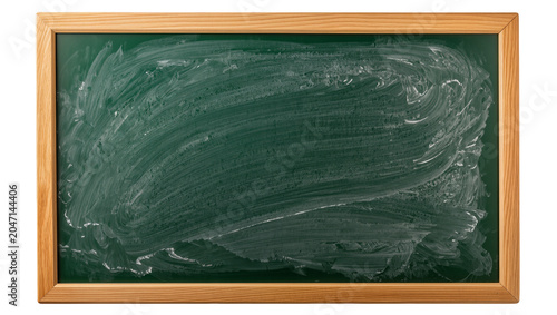Foto Green chalkboard with chalk smudges and wooden frame