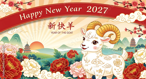 Happy new year 2027 year of the goat chinese zodiac illustration