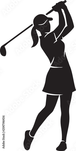 female golfer silhouette swinging golf club vector illustration