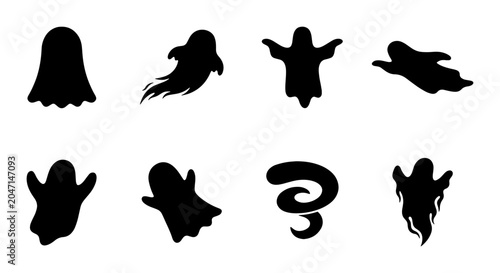 Quadro su tela Spooky Ghost Silhouettes, Halloween Icons, Ethereal Spirits, Vector Art Collecti