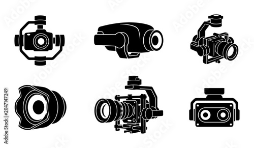 Foto Camera Gear Icons: Gimbal, Lens, Stabilizer, Video Equipment Set