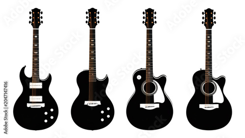 Cuadro en lienzo Four electric guitars lined up on a plain background Vector