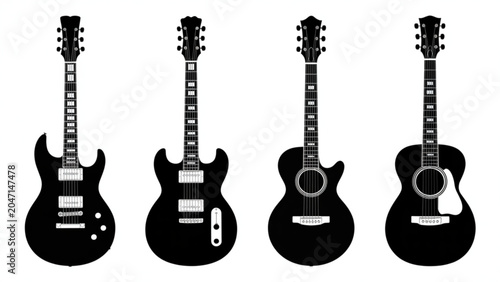 Photography Four electric guitars in a simple black and white line-up Vector