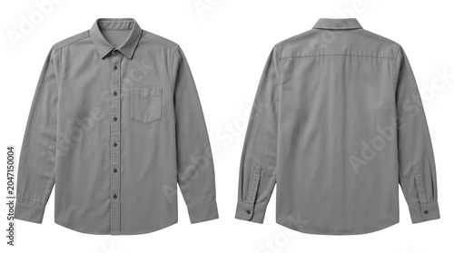 Gray Button Up Shirt Mockup Front And Back View Isolated On Transparent Background For Apparel Branding Design
